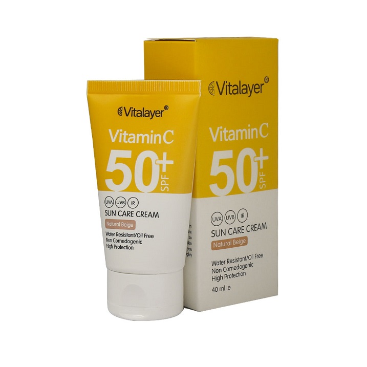 کرم ضد آفتاب SPF 50 حاوی ویتامین C رنگ بژ طبیعی ویتالیر