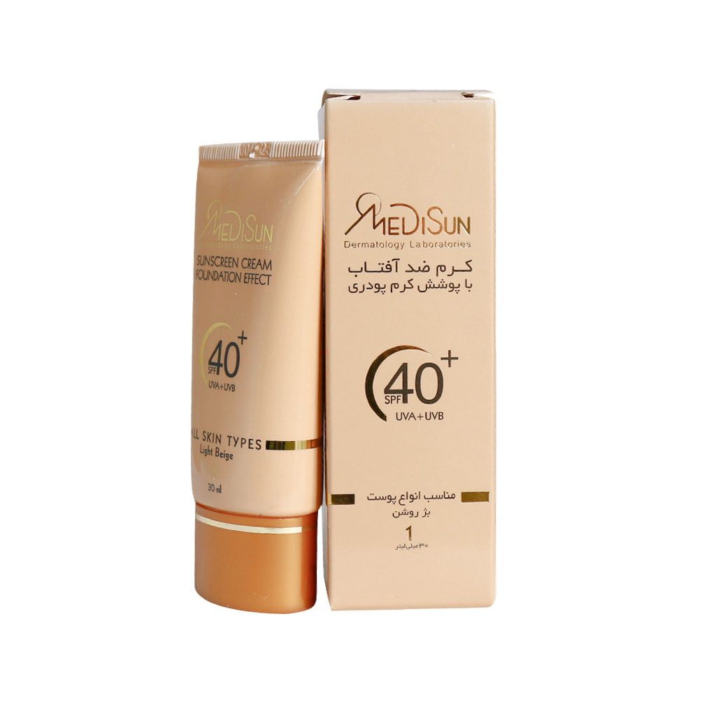 ضد آفتاب کرم پودری SPF40 بژ روشن مناسب انواع پوست مدیسان