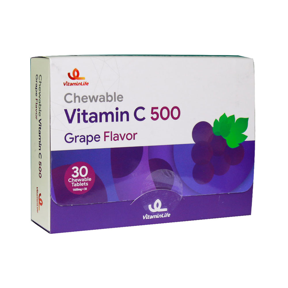 قرص جویدنی ویتامین C 500 میلی گرم ویتامین لایف 30 عدد