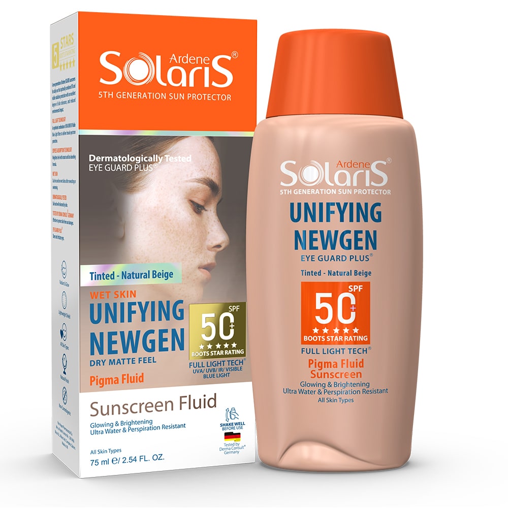 فلوئید ضدآفتاب روشن کننده SPF 50 بژ طبیعی یونی فایینگ نیوژن سولاریس آردن