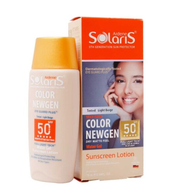 لوسیون آبی ضد آفتاب فاقد چربی spf50 بژ روشن کالر نیوژن سولاریس آردن